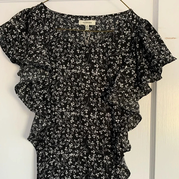 Nwt  Max Studio Printed Flutter Sleeve Tie Waist - Picture 8 of 16